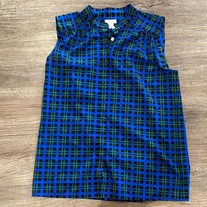 J. Crew Women’s Blue and Black Checkered Button Down Blouse